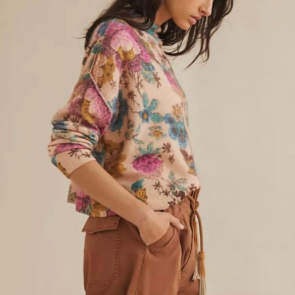 Anthropologie Tops - SOLD-Anthropologie Cashmere Floral Print Mock Neck Long Sleeve Sweater Pilcro